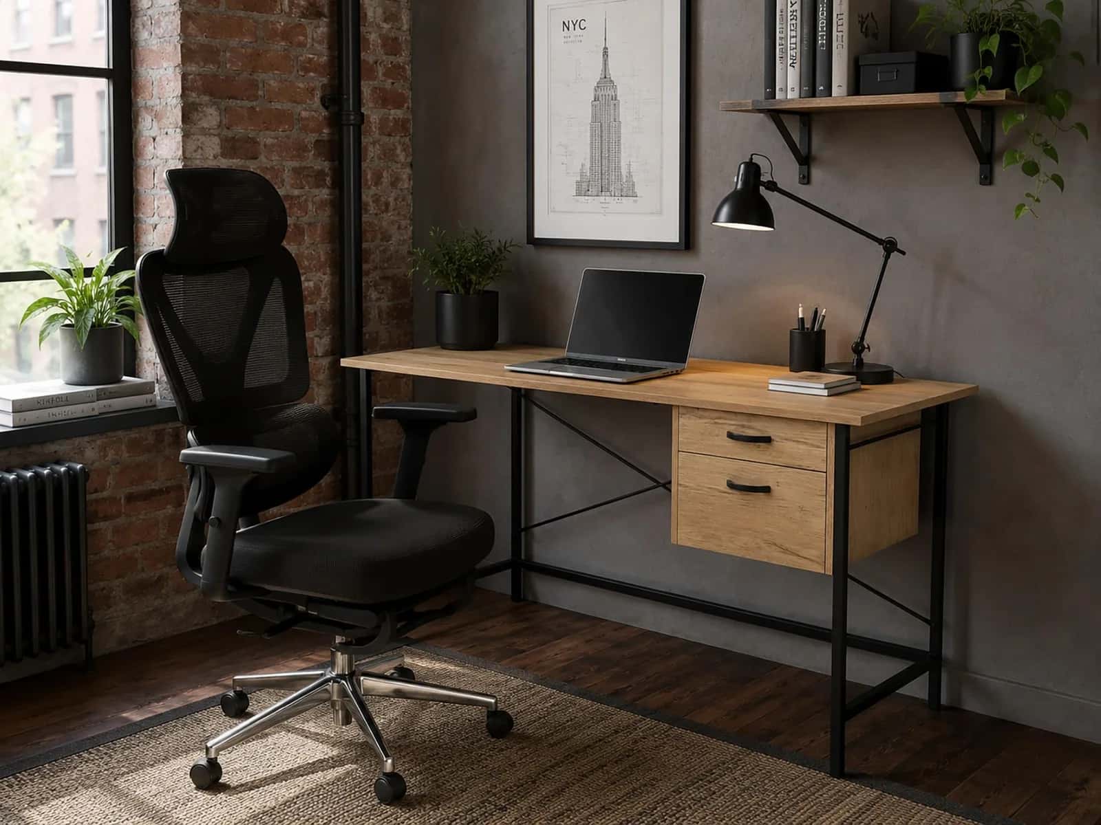 BB107 Biurko 120x60 dąb nogi czarne – miniatura 8