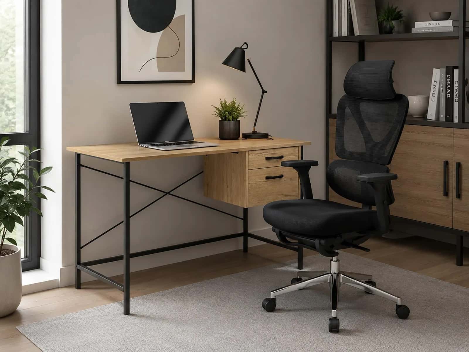BB107 Biurko 120x60 dąb nogi czarne – miniatura 7