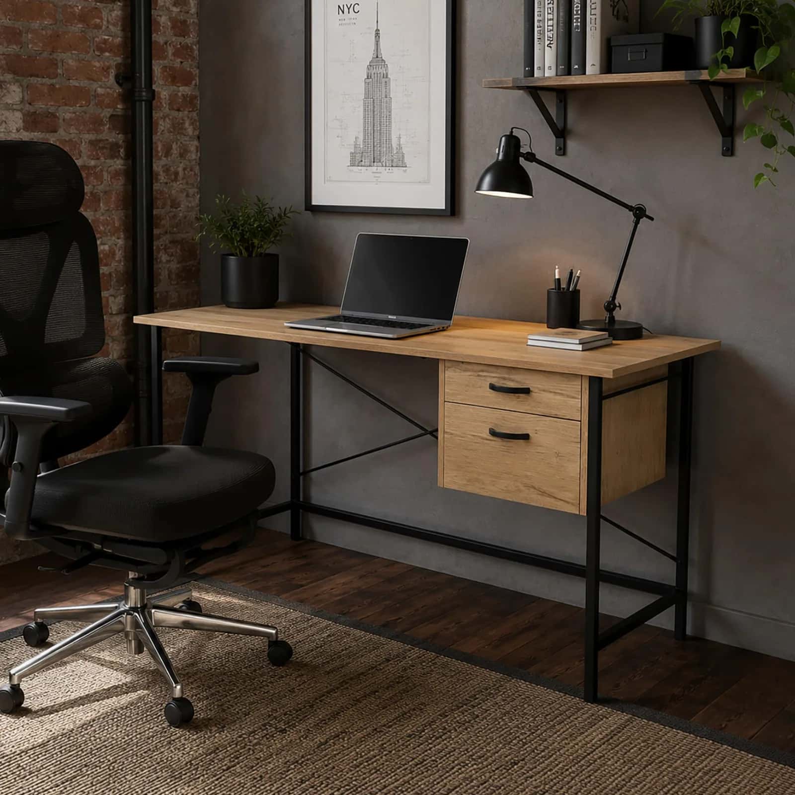 BB107 Biurko 120x60 dąb nogi czarne – miniatura 10