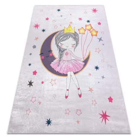 Dywan do prania BAMBINO 48060 Księżniczka, gwiazdy dla dzieci, antypoślizgowy - różowy – miniatura 1