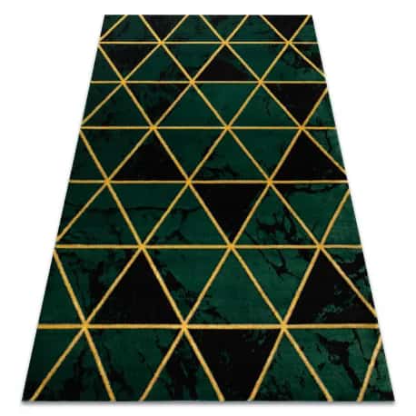 Dywan EMERALD ekskluzywny 1020 glamour, stylowy marmur, trójkąty butelkowa zieleń / złoty – miniatura 1