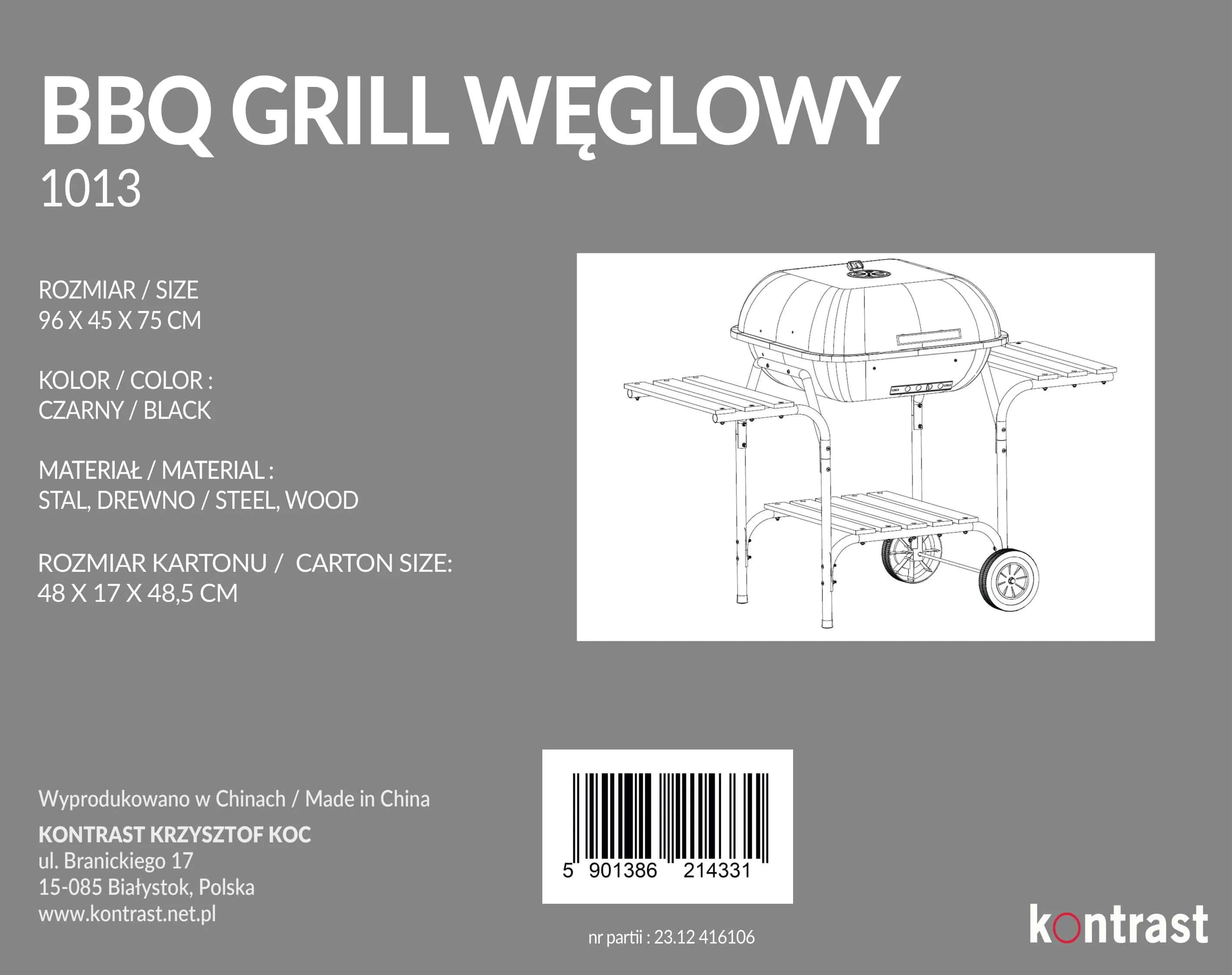Grill ogrodowy węglowy czarny duży BBQ1013 – miniatura 3