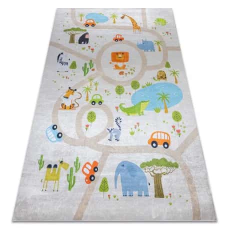 Dywan do prania BAMBINO 50230 Zoo, ulice, uliczki dla dzieci, antypoślizgowy - beż / zielony – miniatura 1