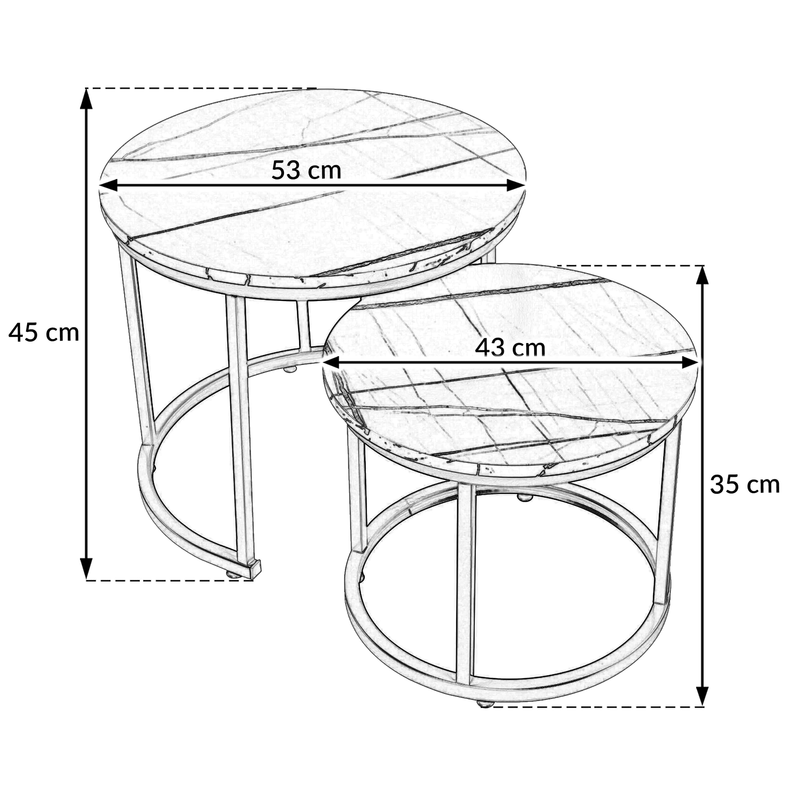 Stolik kawowy okrągły marmur KIRSTEN 2szt 53×45/43×35cm czarny – miniatura 12