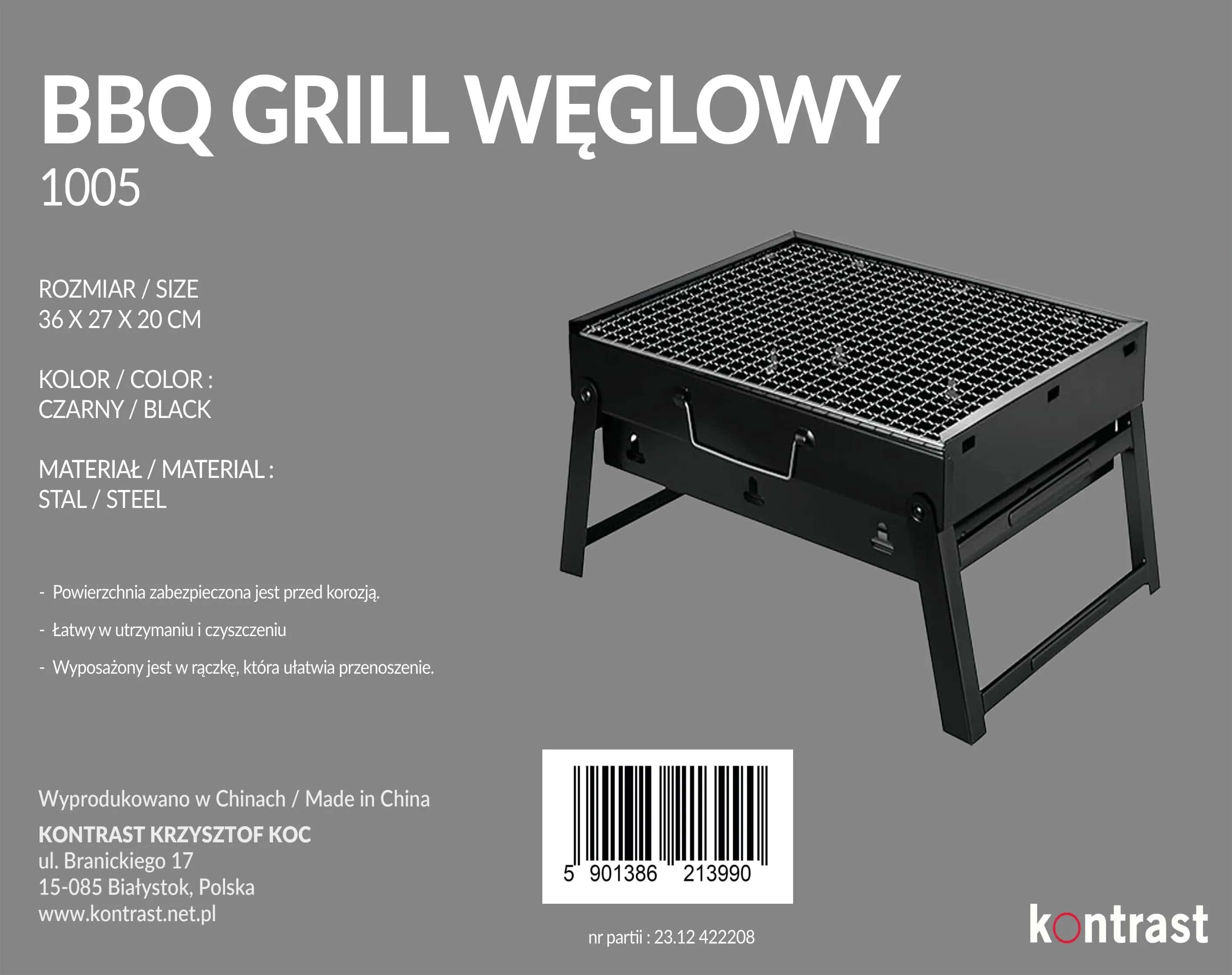 Kompaktowy grill węglowy do ogrodu BBQ1005 – miniatura 2