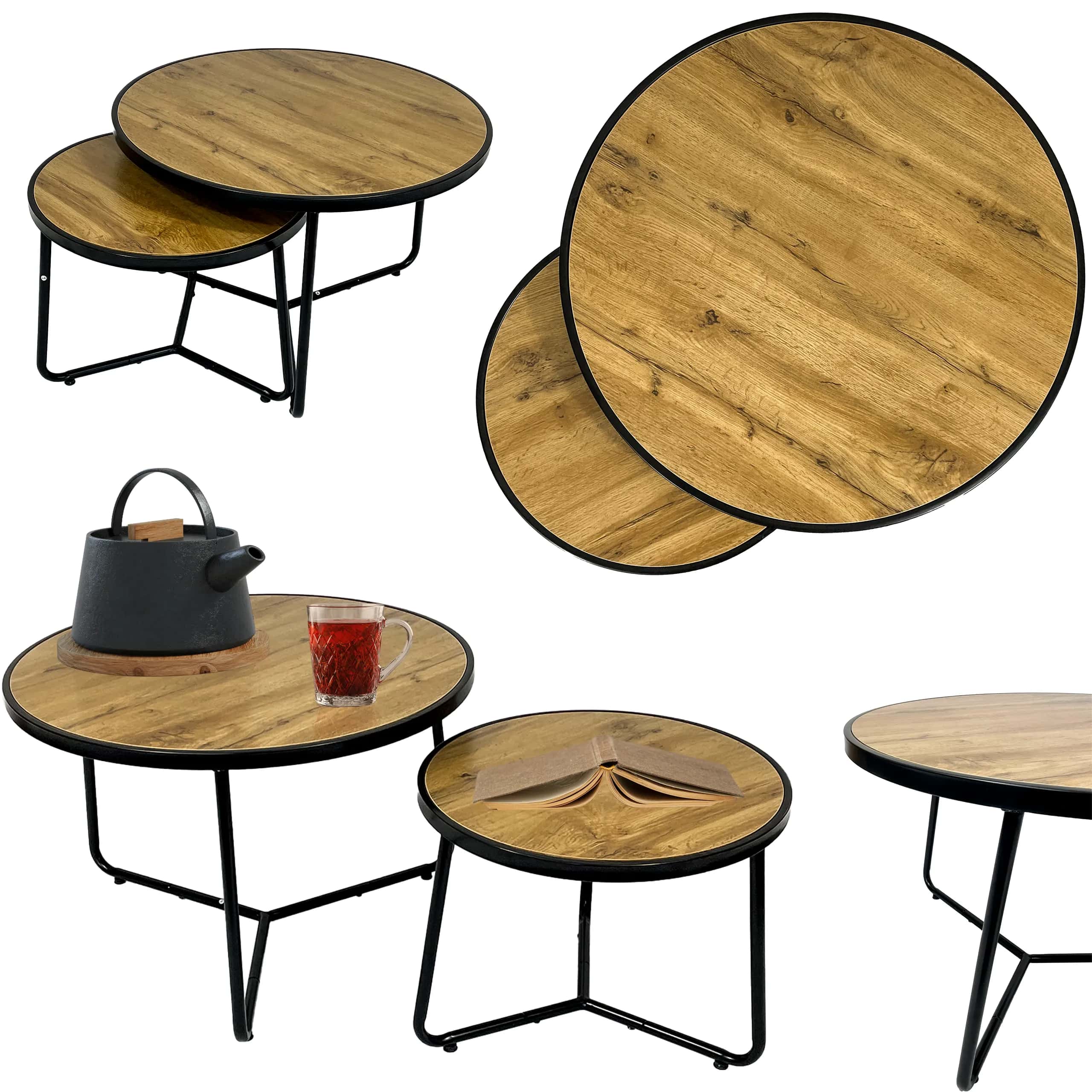 Stolik kawowy okrągły 2szt DĄB SK114D 70x47/50x39cm – miniatura 3