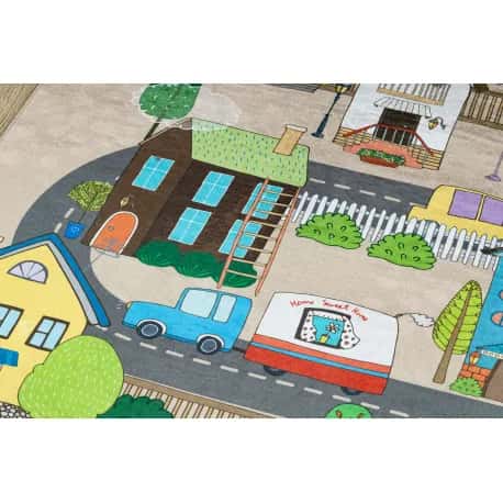 Dywan do prania BAMBINO 34600 Miasto, ulice, uliczki dla dzieci, antypoślizgowy - beż / szary – miniatura 5