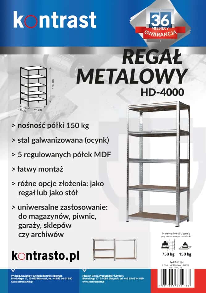 HD4000 Regał metalowy 150x75x30cm stal – miniatura 6