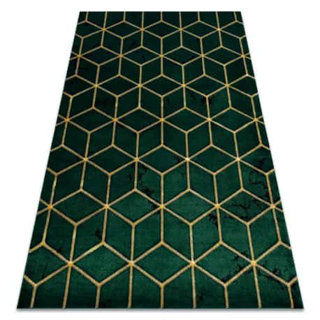 Dywan EMERALD ekskluzywny 1014 glamour, stylowy kostka butelkowa zieleń / złoty – miniatura 1