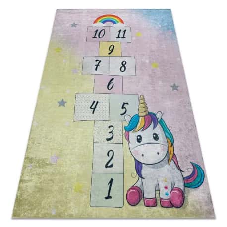 Dywan do prania BAMBINO 54060 Jednorożec, klasy dla dzieci, antypoślizgowy - różowy / żółty – miniatura 1