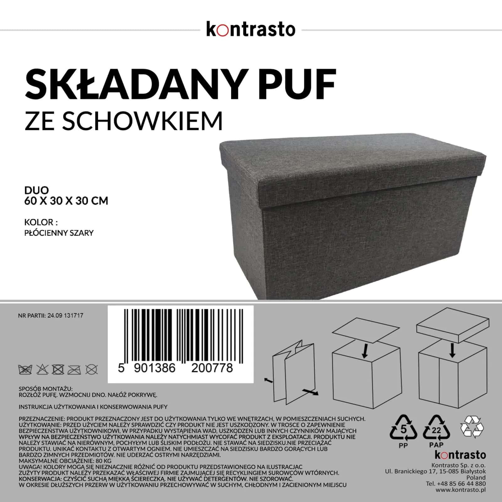 Pufa PERFECT DUO 60x30x30cm PŁÓTNO POLI – miniatura 5