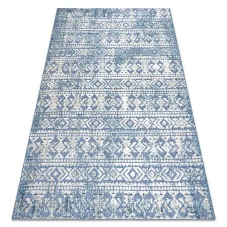 Dywan Strukturalny SOLE D3732 Aztecki, romby - płasko tkany niebieski / beż – miniatura 1