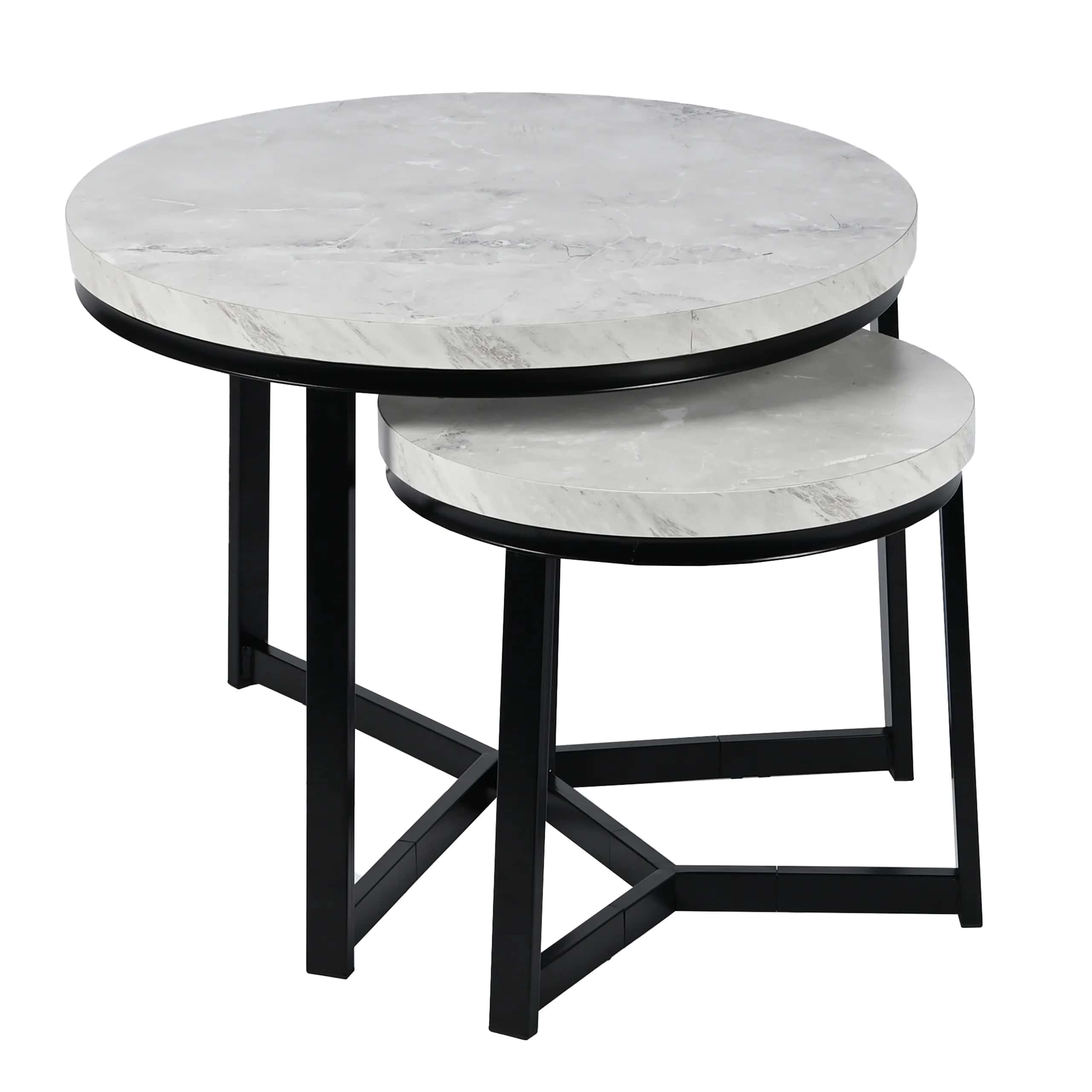 Stolik kawowy okrągły marmur ALVIN 2szt 60×47/40×39 szary – miniatura 12