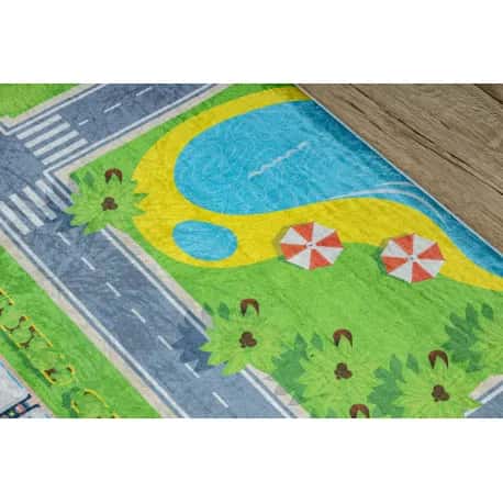 Dywan do prania BAMBINO 2624 Miasto, ulice, uliczki dla dzieci, antypoślizgowy - zielony / szary – miniatura 4
