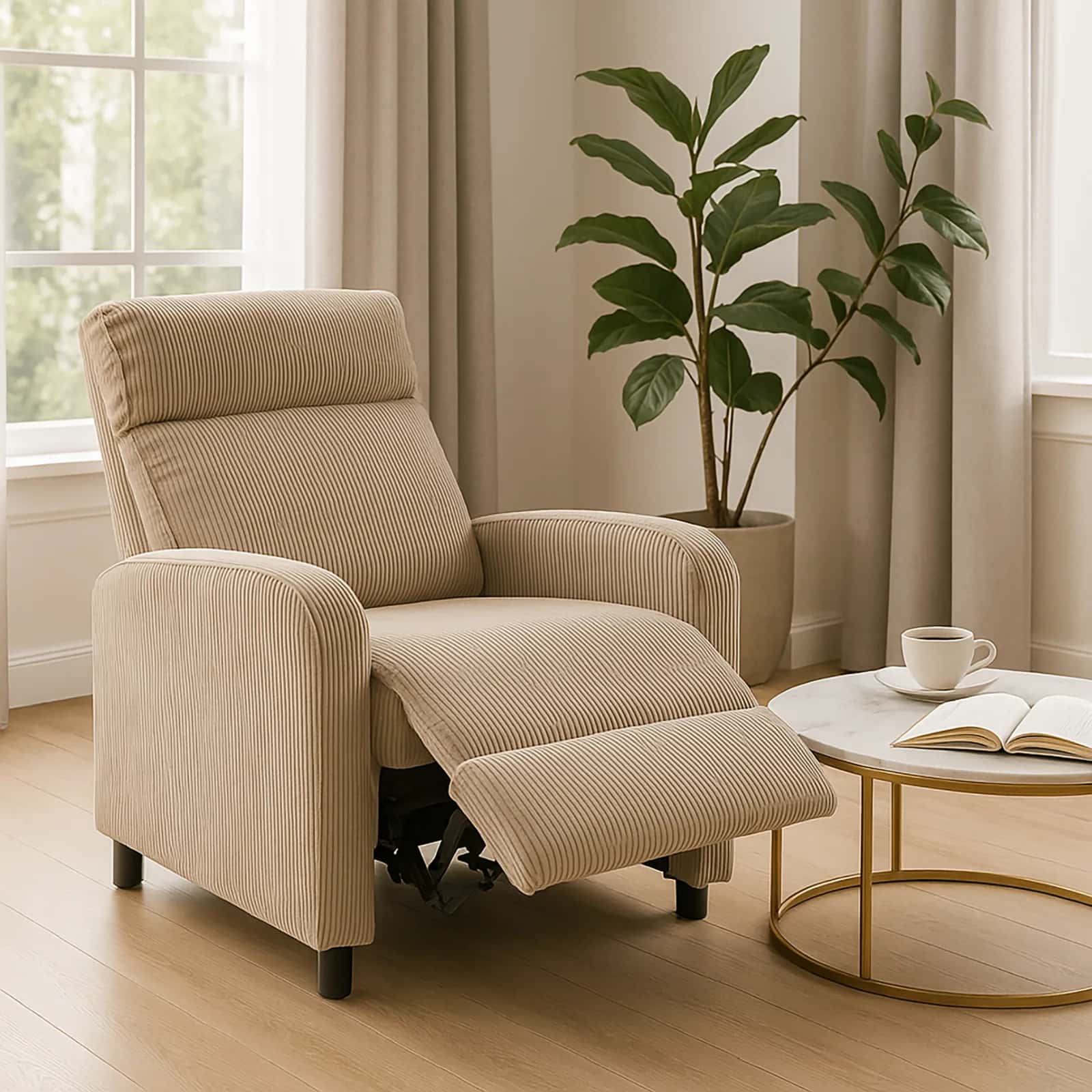 Fotel sztruks recliner JOEL taupe – miniatura 2