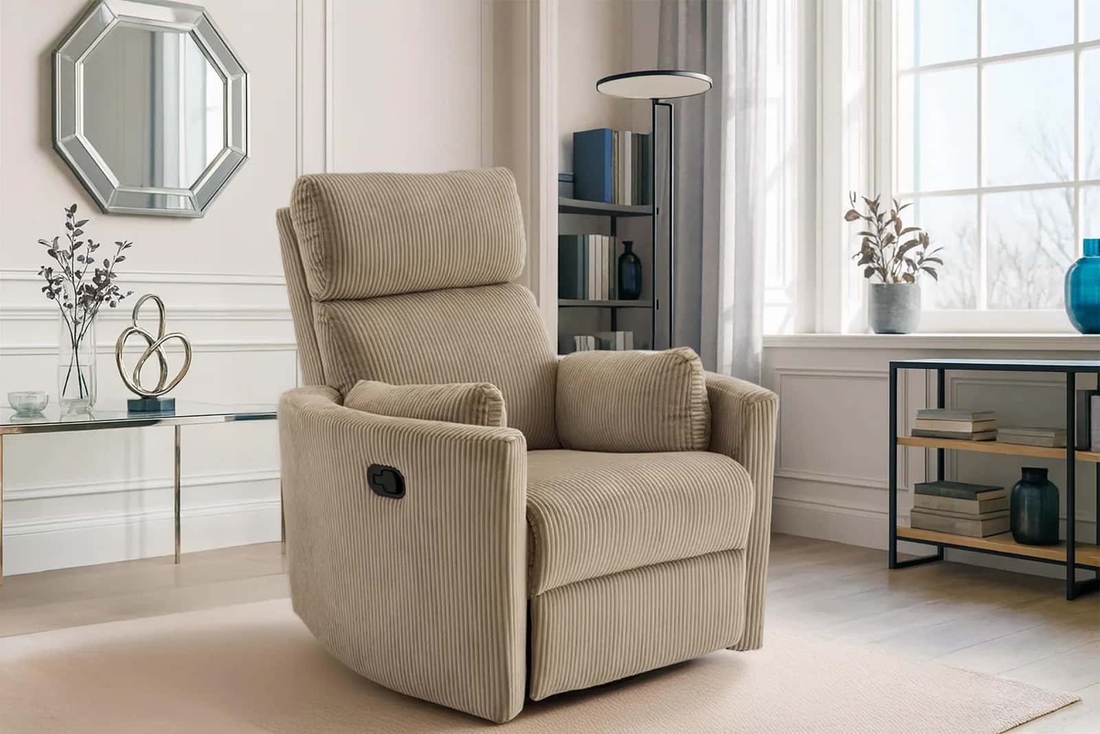 Fotel sztruks recliner WILMA c. beż – miniatura 4
