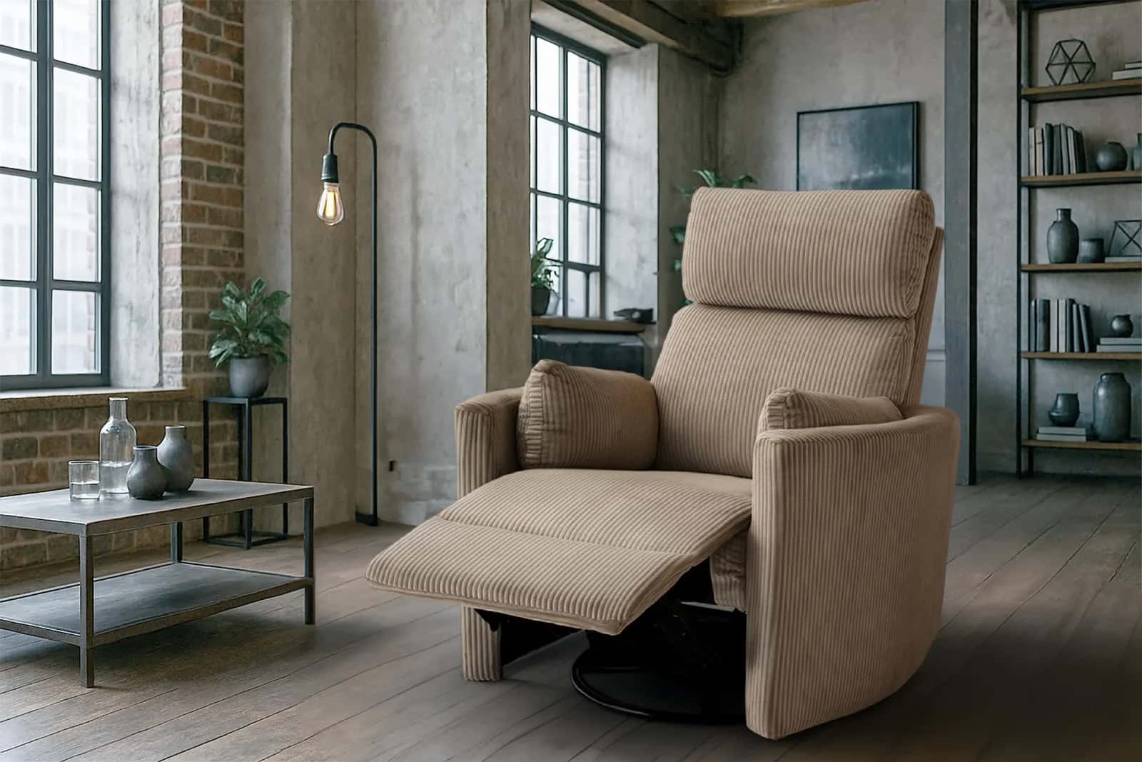 Fotel sztruks recliner WILMA c. beż – miniatura 5