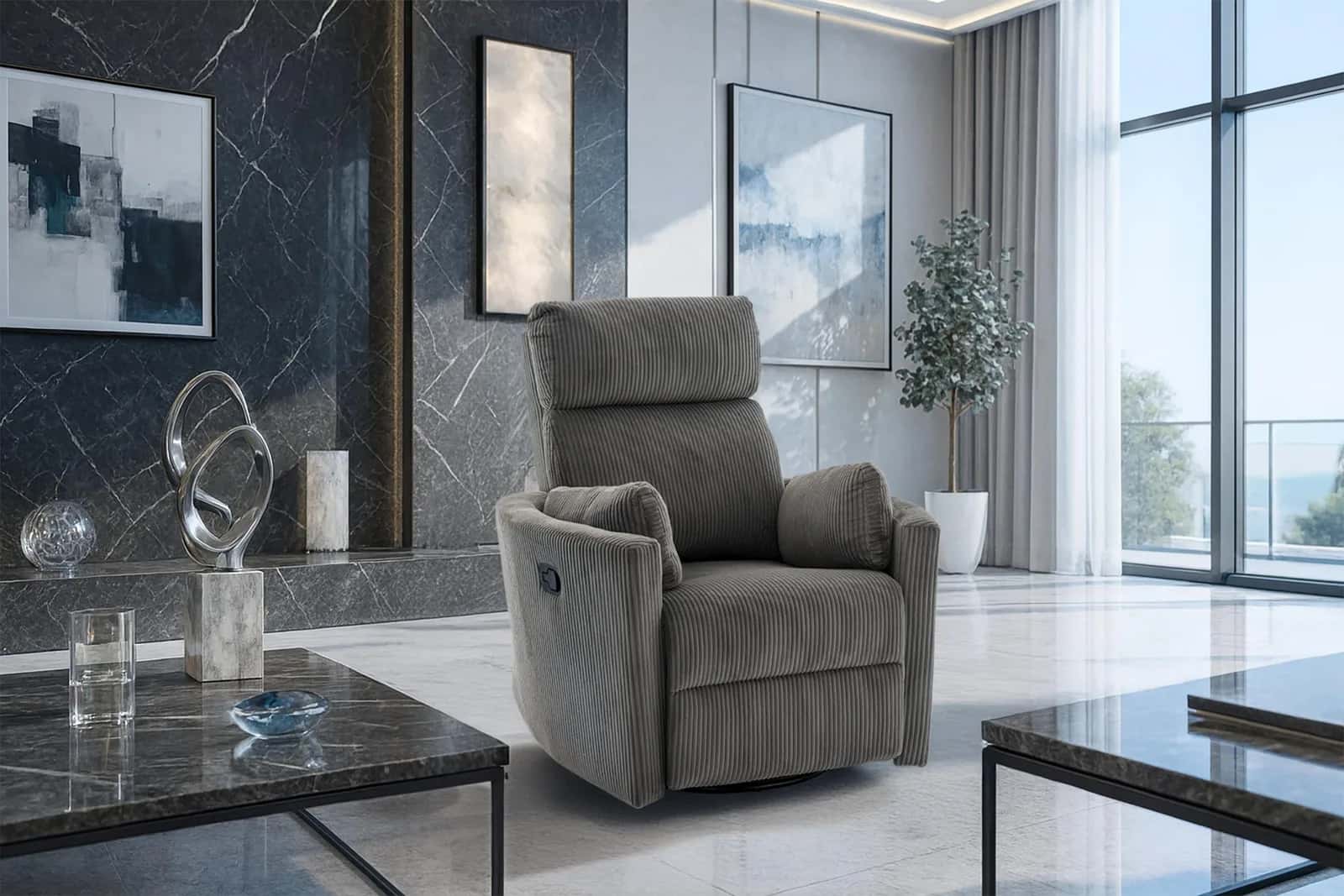 Fotel sztruks recliner WILMA szary – miniatura 4