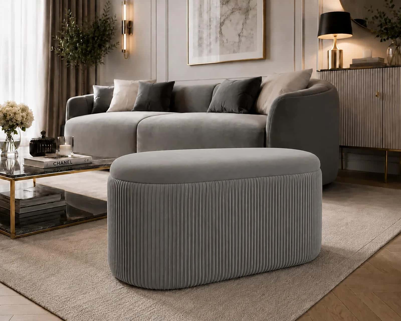 Pufa duo welur AMBROSE 80×40×40cm taupe – miniatura 3