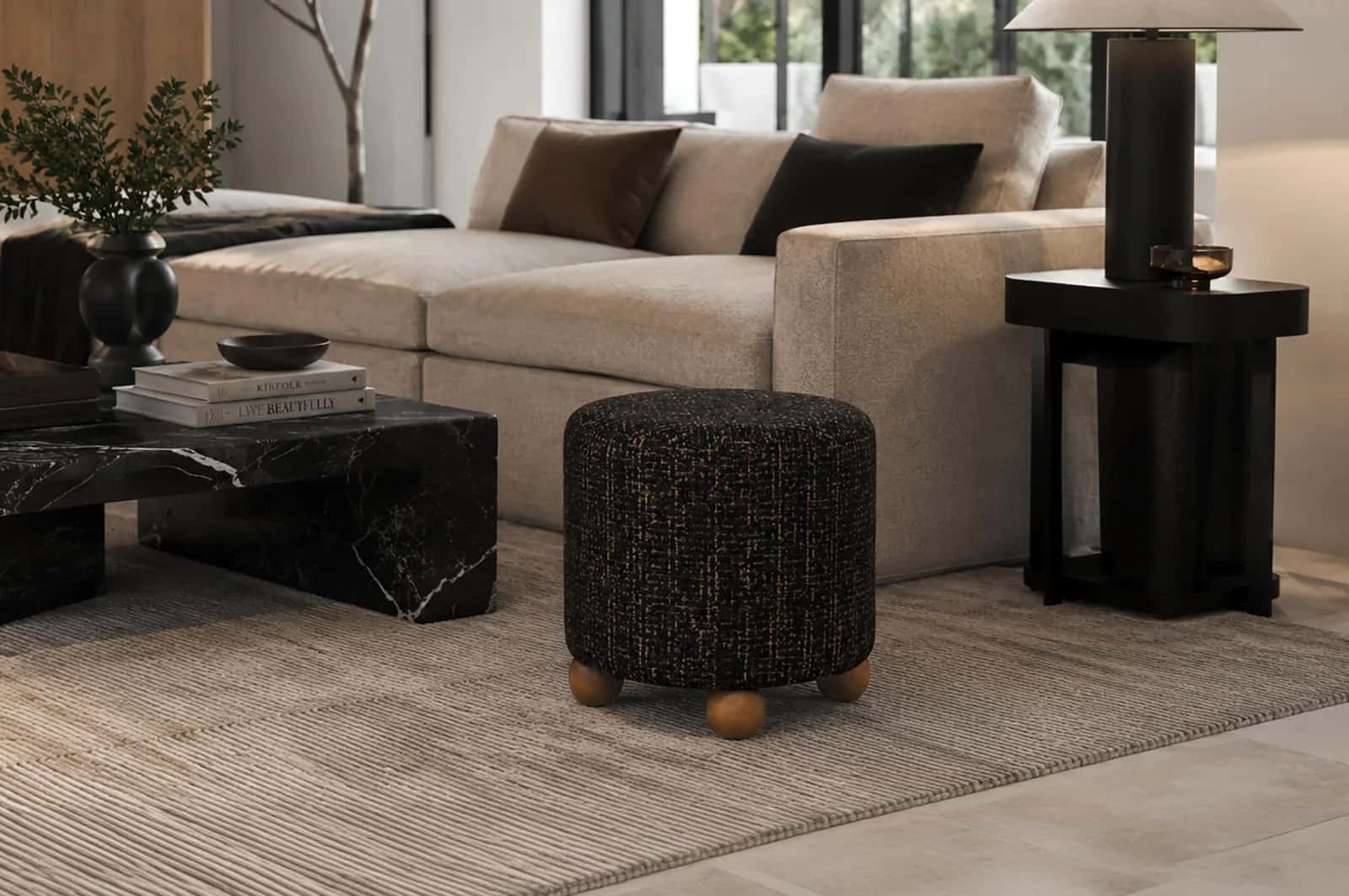 Pufa plecionka ELMER 38×38×38 czarny/orzech – miniatura 9