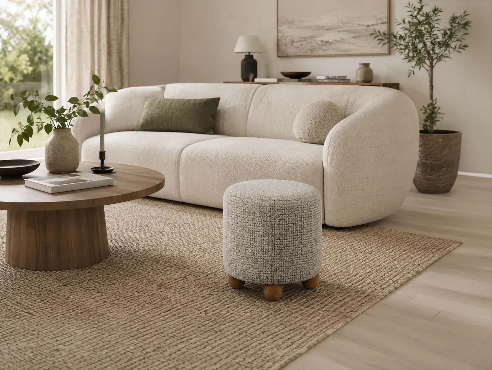 Pufa plecionka ELMER 38×38×38 taupe/orzech – miniatura 9