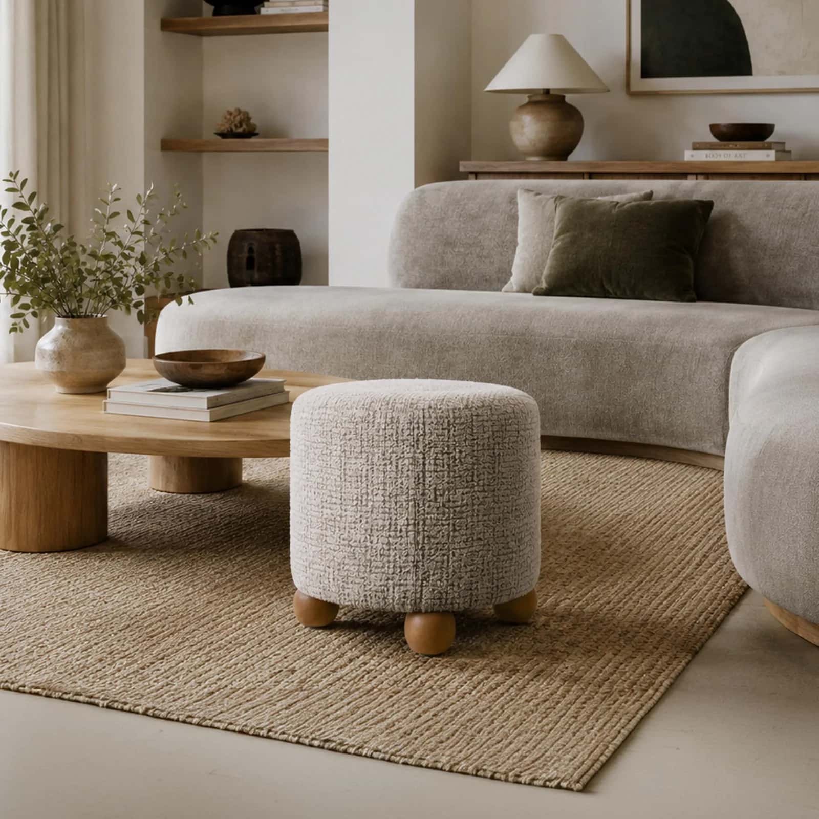 Pufa plecionka ELMER 38×38×38 taupe/orzech – miniatura 6