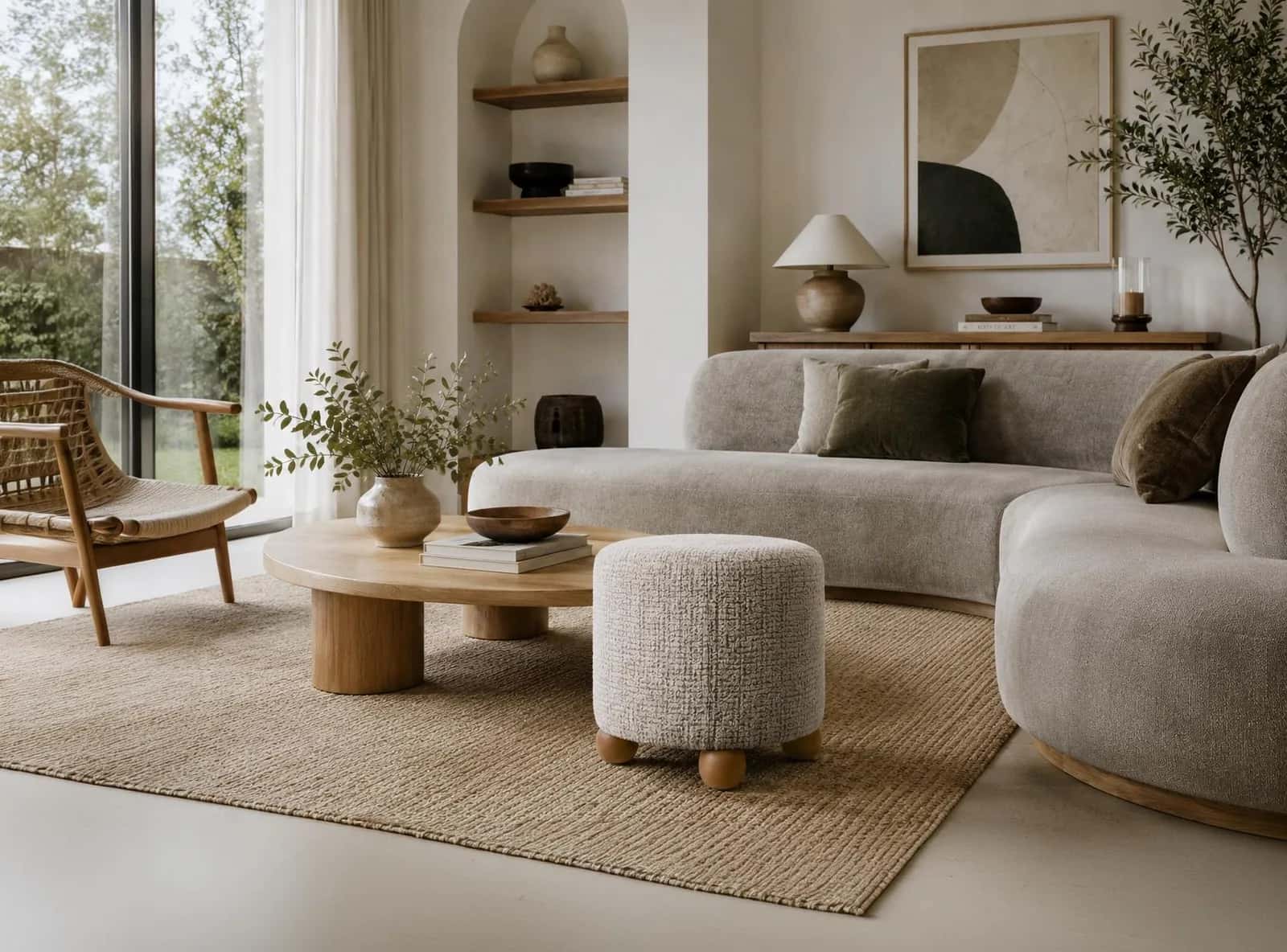 Pufa plecionka ELMER 38×38×38 taupe/orzech – miniatura 7