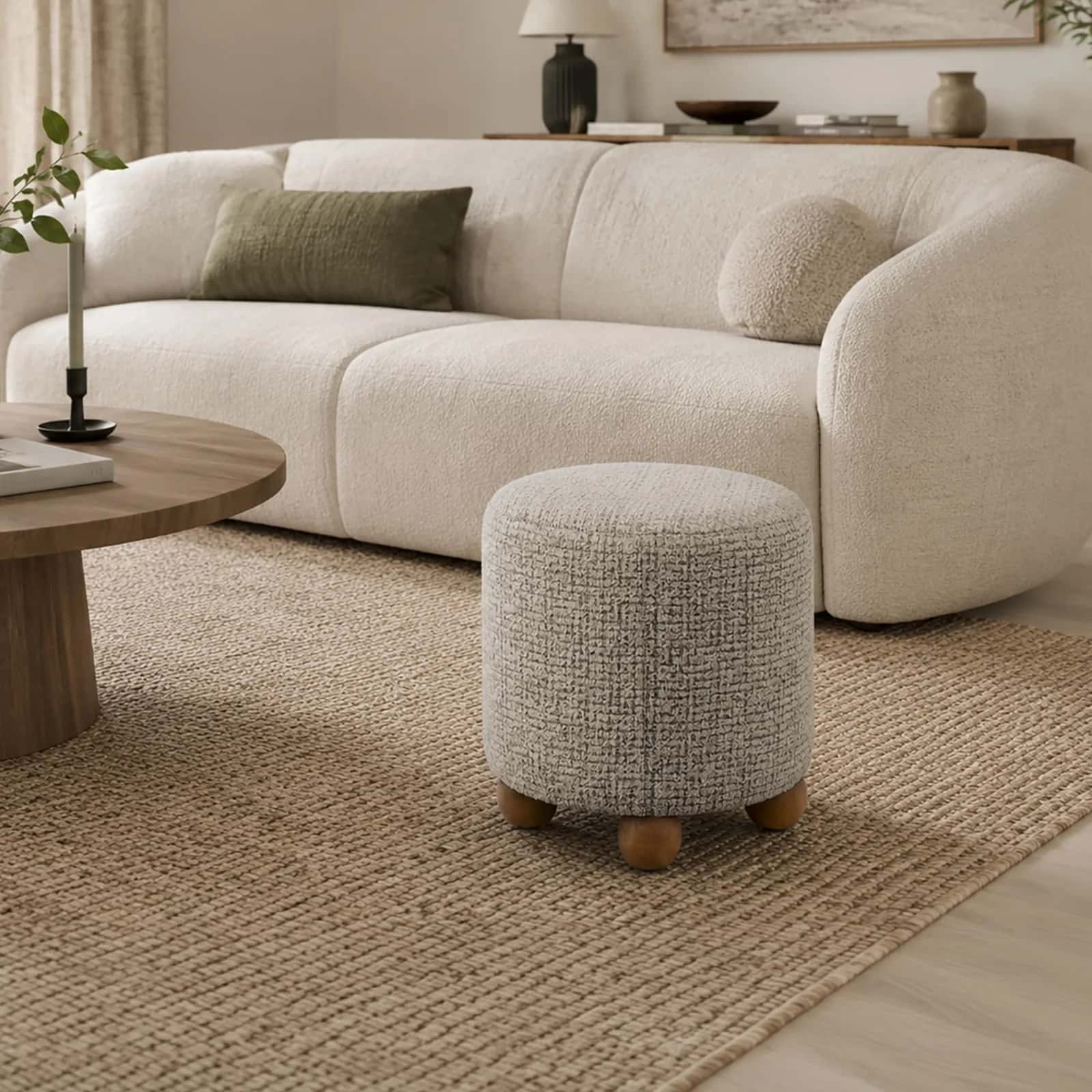 Pufa plecionka ELMER 38×38×38 taupe/orzech – miniatura 2