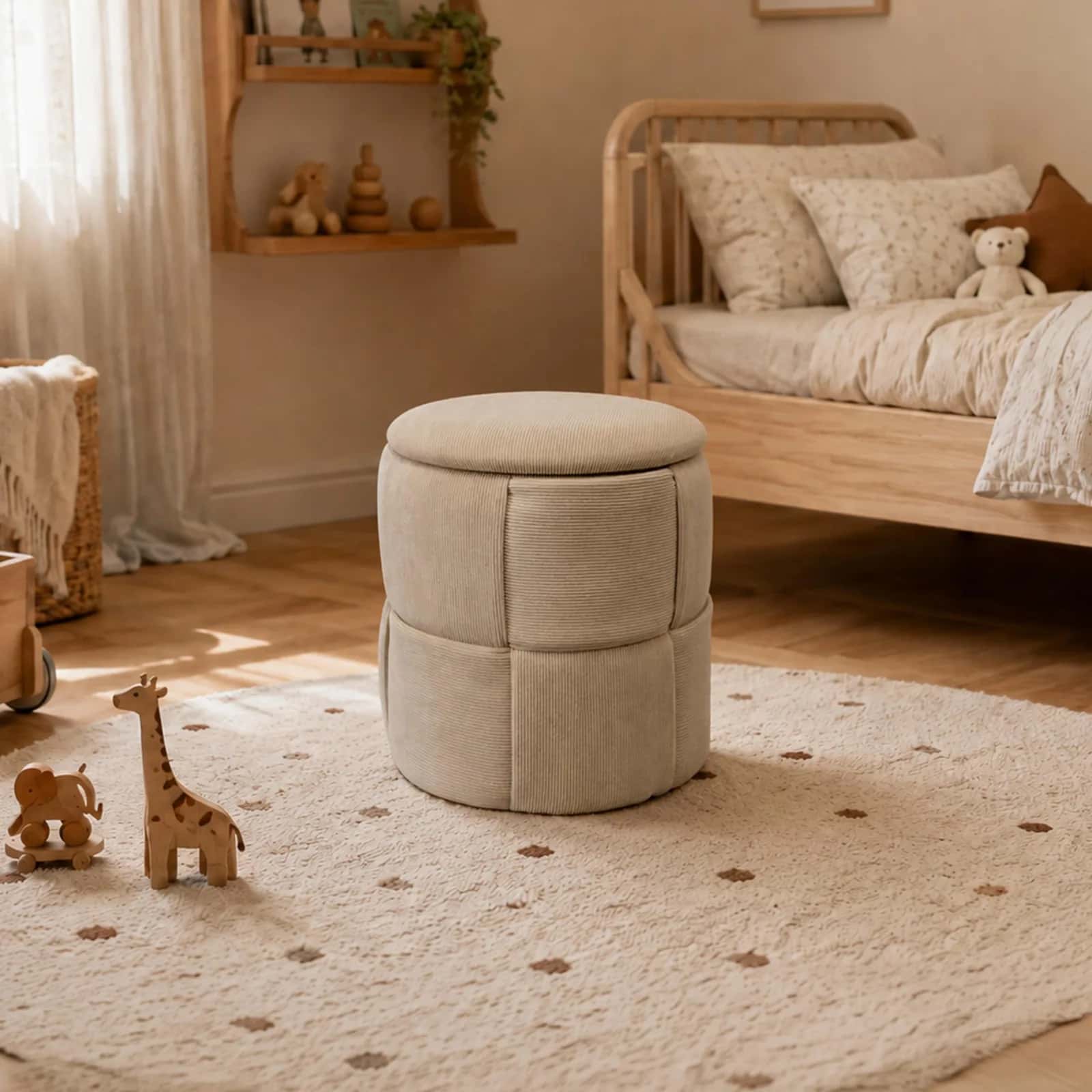 Pufa sztruks ELOISE 38×38×38cm beż – miniatura 9