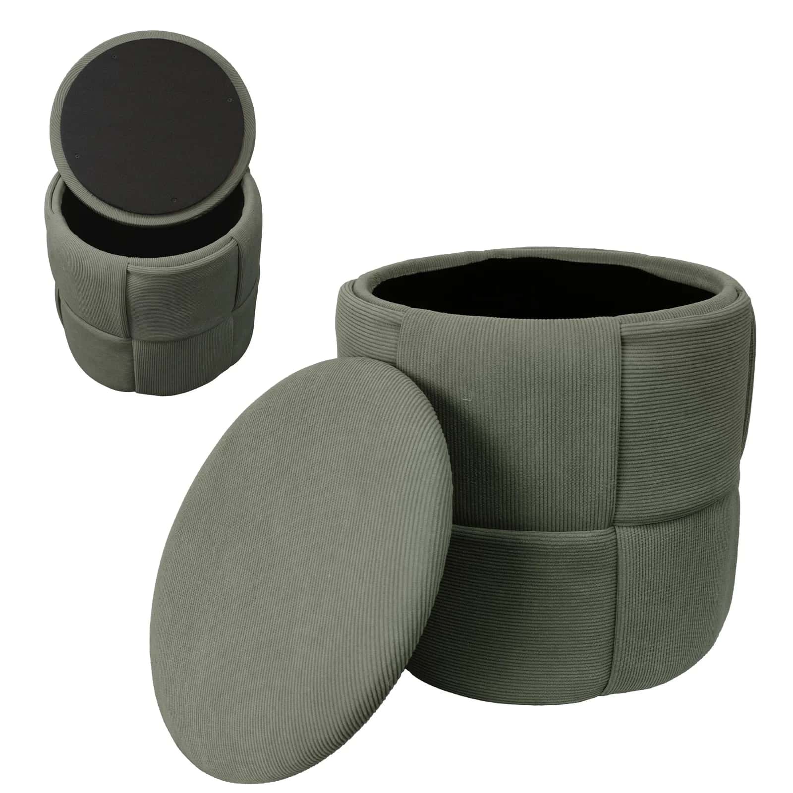 Pufa sztruks ELOISE 38×38×38cm oliwka – miniatura 3
