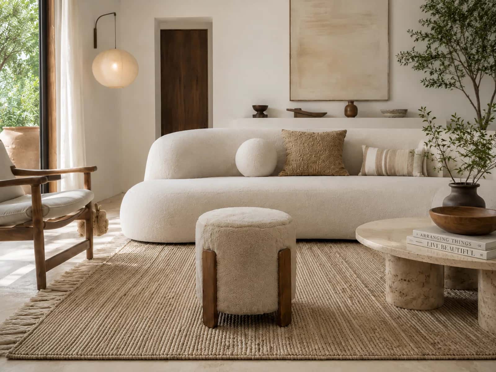 Pufa ELDA 37×37×38cm taupe/orzech – miniatura 4