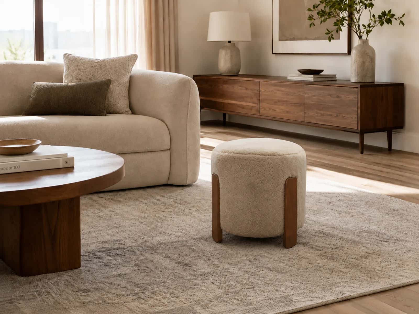 Pufa ELDA 37×37×38cm taupe/orzech – miniatura 8