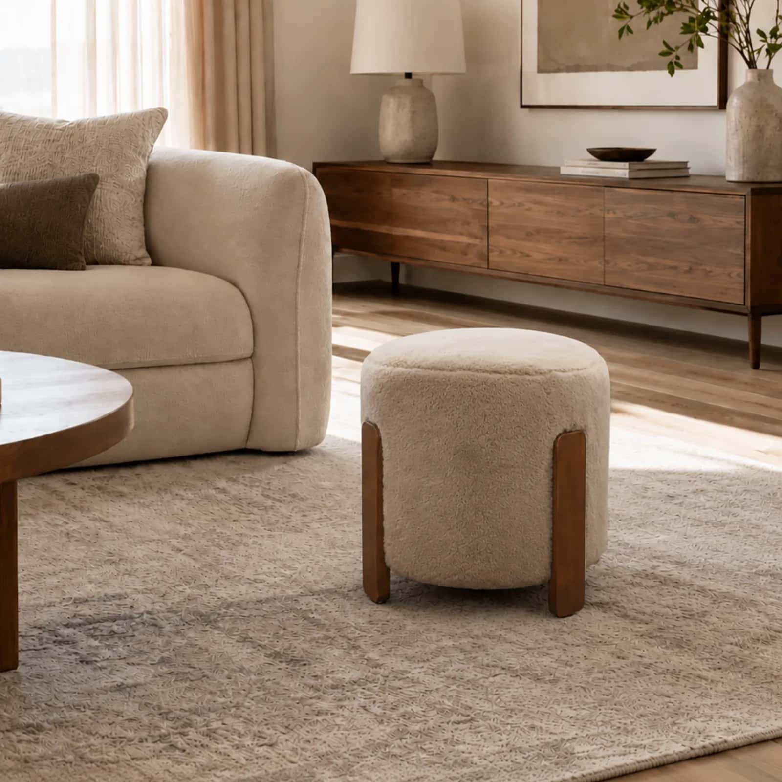 Pufa ELDA 37×37×38cm taupe/orzech – miniatura 2