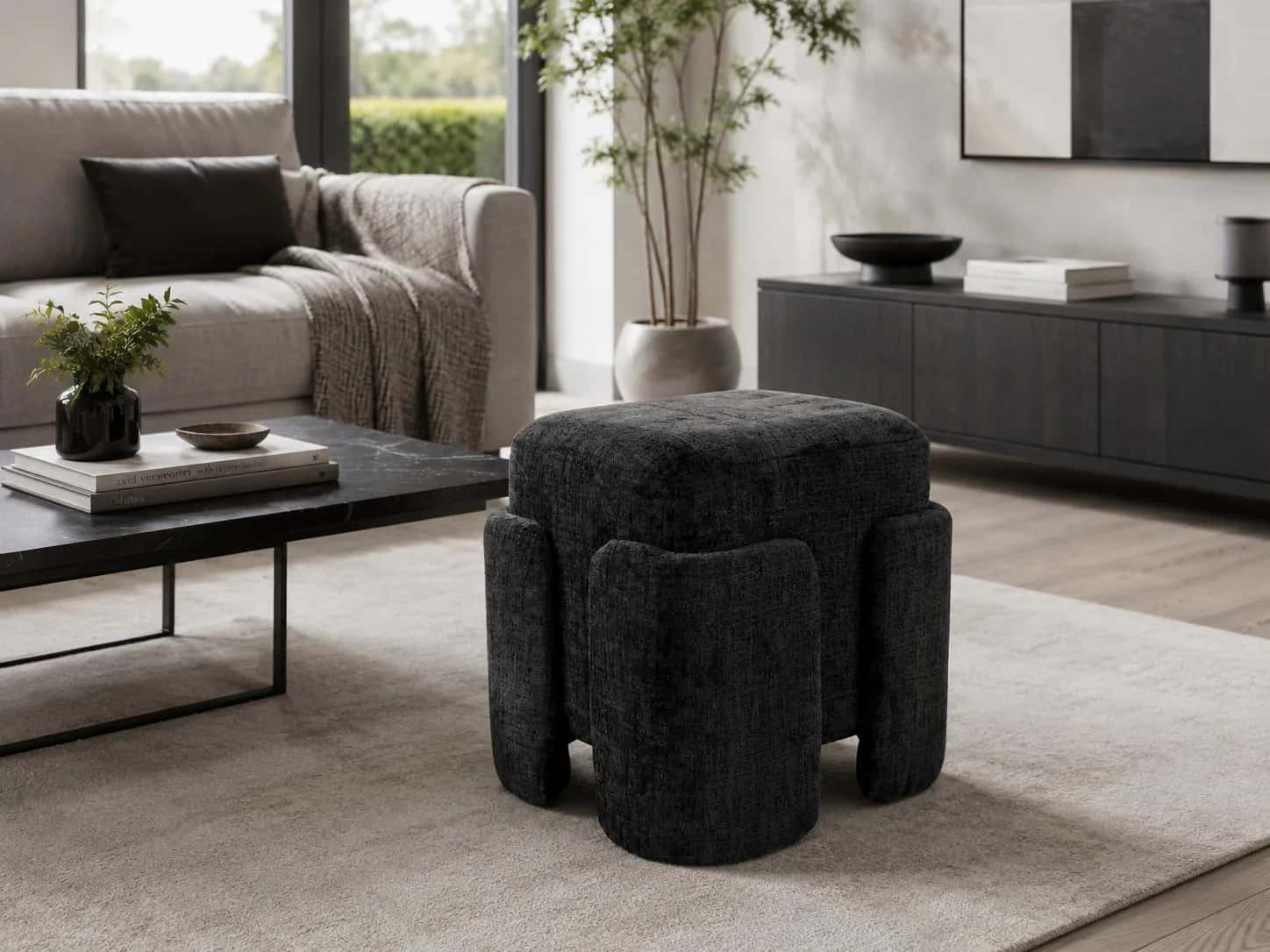 Pufa szenil PASCAL 42×37,5×40cm czarny – miniatura 4