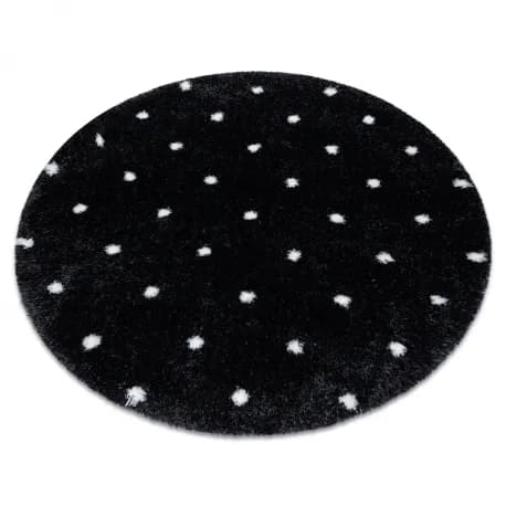 Dywan FLUFFY 2370 koło, shaggy kropki - antracyt / biały