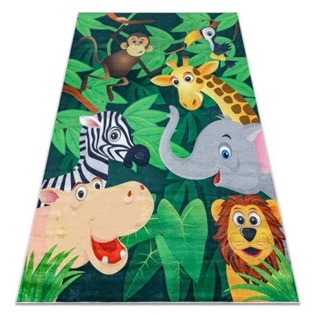 Dywan do prania BAMBINO 2705 Zwierzęta, Afryka dla dzieci, antypoślizgowy - zielony / brązowy – zdjęcie 1