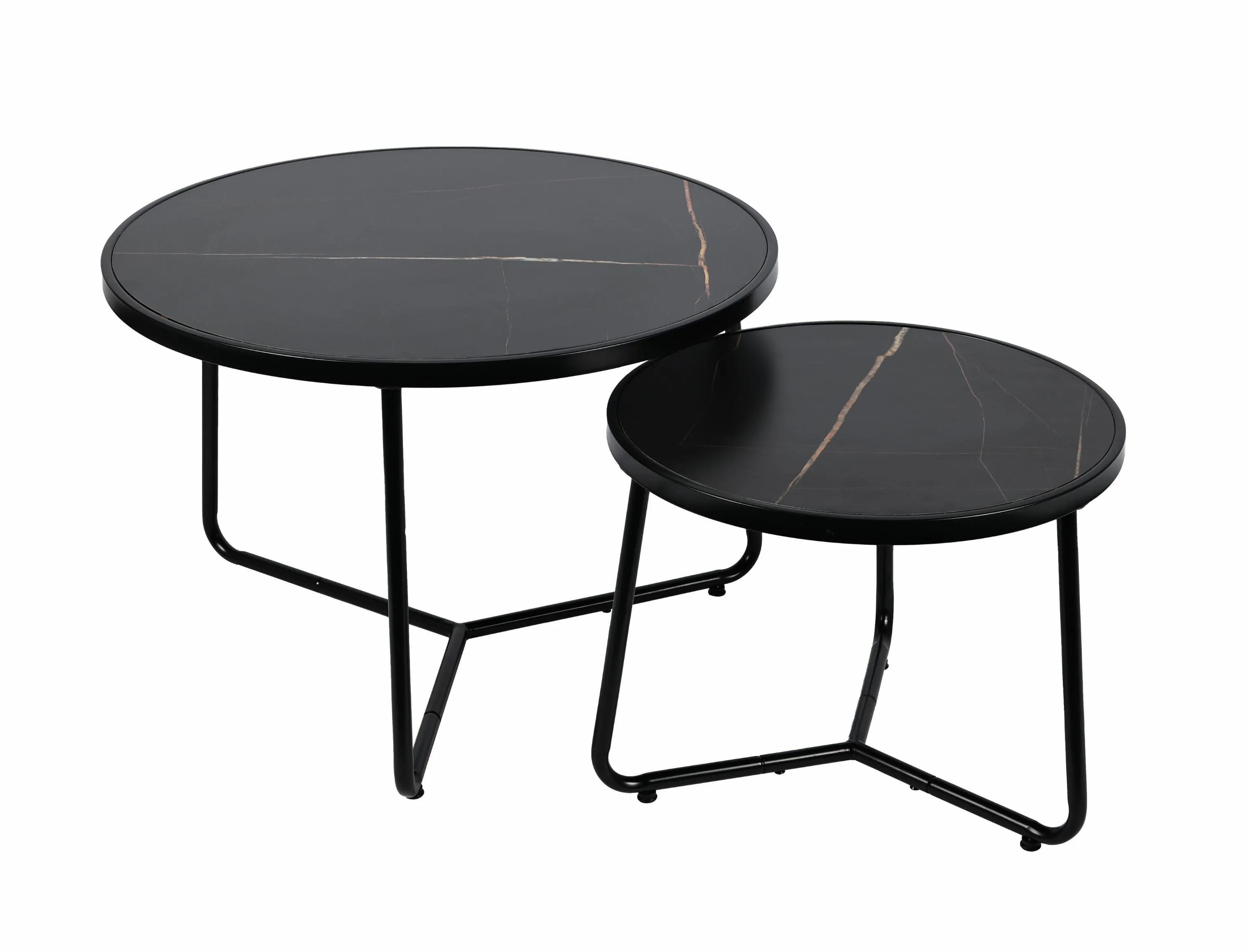Stolik kawowy okrągły 2szt MARMUR CZARNY SK114MCZ 70x47/50x39cm – zdjęcie 1