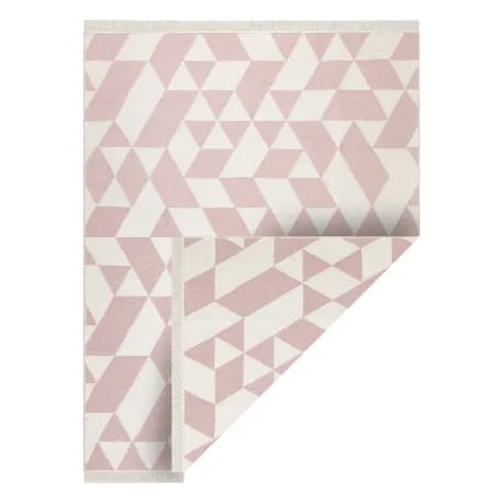 Dywan TWIN 22992 Geometryczny, bawełna, dwustronny Ekologiczny frędzle - różowy / krem – zdjęcie 1