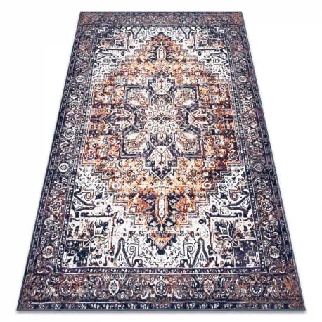 Dywan ANTIKA ancret sunset, nowoczesny ornament, do prania - granat / pomarańczowy – zdjęcie 1
