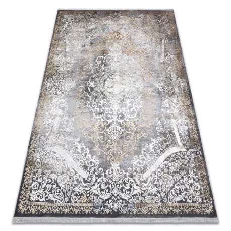 Dywan LUCE 91 nowoczesny Ornament vintage przecierany - Strukturalny szary / musztarda – zdjęcie 1