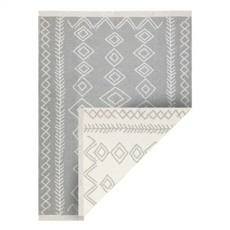 Dywan TWIN 23000 Boho, bawełna, dwustronny, romby Ekologiczny frędzle - szary / krem – zdjęcie 1