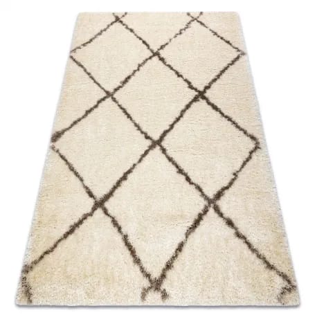 Dywan FLUFFY 2373 shaggy kratka, trellis - krem / beż – zdjęcie 1