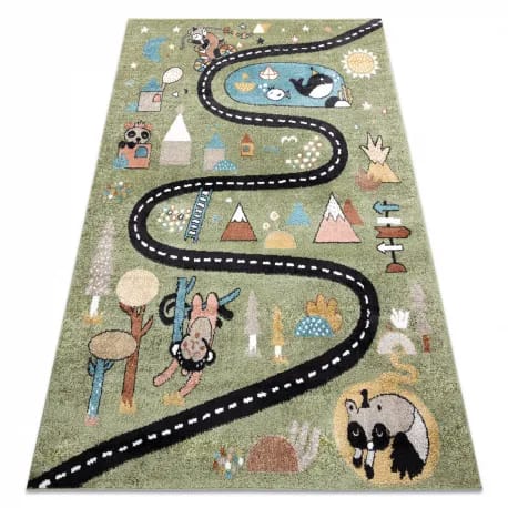 Dywan FUN Route dla dzieci, ulica, zwierzęta zielony – zdjęcie 1