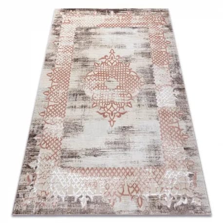 Dywan CORE W9797 Ramka, Rozeta - Strukturalny, dwa poziomy runa, beż / róż – zdjęcie 1