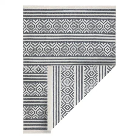 Dywan TWIN 22996 Geometryczny, pasy bawełna, dwustronny Ekologiczny frędzle - antracyt / krem – zdjęcie 1