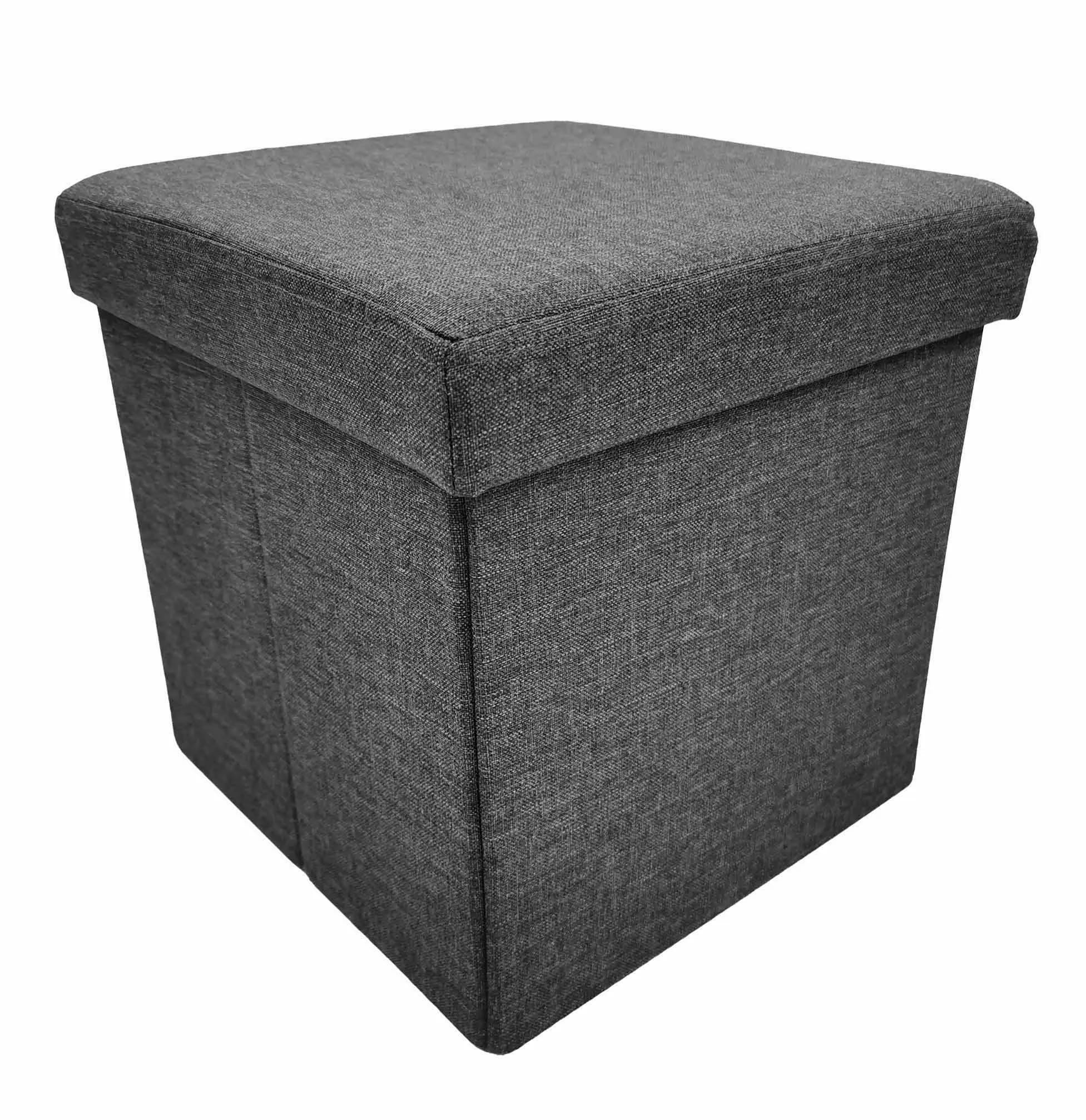 Pufa ze schowkiem szara polylinen PERFECT 30x30x30cm – zdjęcie 1