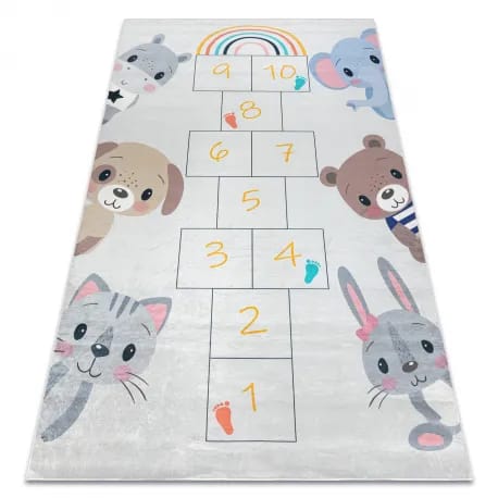 Dywan do prania BAMBINO 43092 Zwierzęta, klasy dla dzieci, antypoślizgowy - szary / żółty – zdjęcie 1
