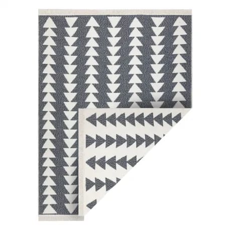 Dywan TWIN 22994 Geometryczny, trójkąty pasy bawełna, dwustronny Ekologiczny frędzle - antracyt / krem – zdjęcie 1