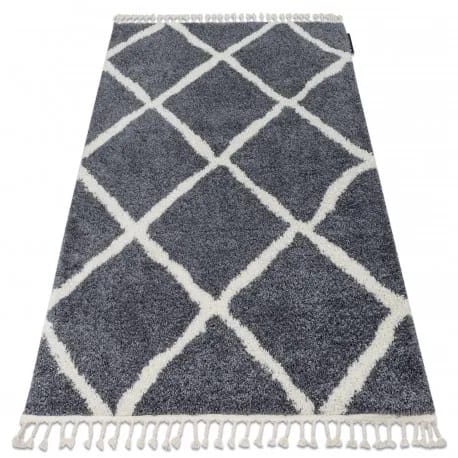 Dywan BERBER CROSS B5950 szary / biały Frędzle berberyjski marokański shaggy – zdjęcie 1