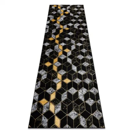 Dywan, Chodnik GLOSS nowoczesny 400B 86 stylowy, glamour, art deco, 3D geometryczny czarny / złoty – zdjęcie 1